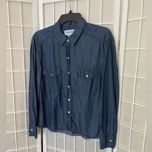 Highline denim Polo Shirt Long Sleeve Pearled Buttons Small